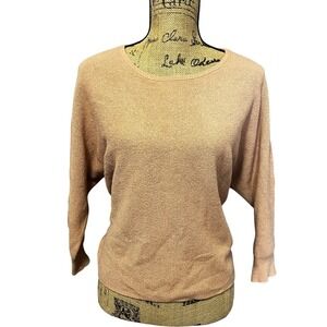 Chloe + Jasmine Medium Tan Knit Pullover Dolman‎ Sleeve Top Waffle Weave Sweater